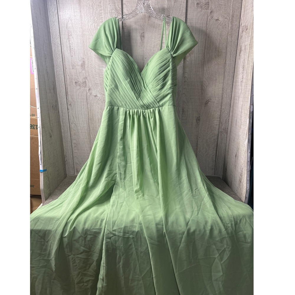 Formal Dress Womens 12 Sage Green Chiffon Lace Up Corset Back Layered Maxi Gown
